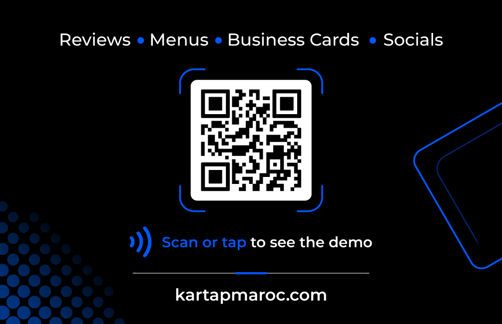 Kartap dark demo NFC card back with QR code